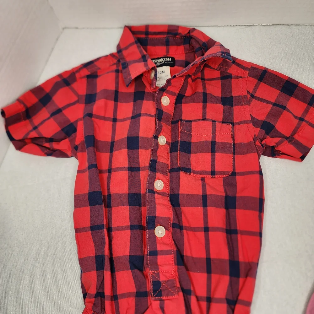 Carter's Red Plaid Onesie and Gray Horse Print Bodysuit Set